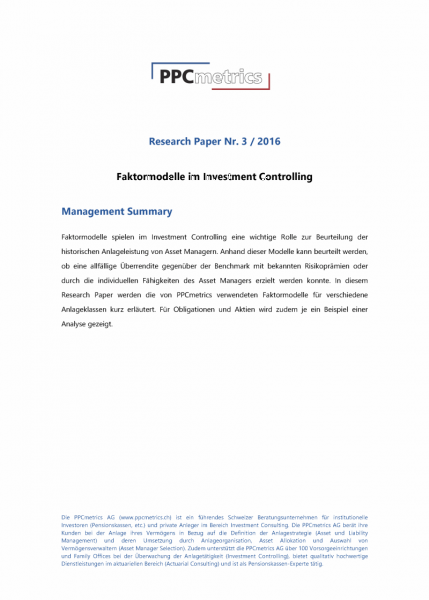 Faktormodelle im Investment Controlling